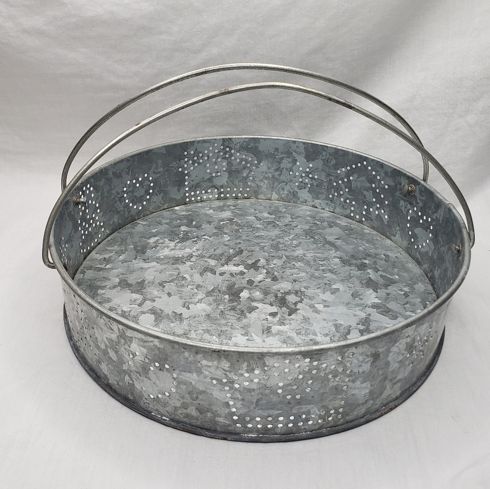Distressed Punched Metal Holiday Pie Carrier Christmas Winter
